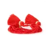 Strand Bohème Ethnique Jaune Hamdmade Bracelets Pour Femmes Mode Vintage Perles Rouges Bracelet Boho Bijoux En Gros Cadeau De Noël