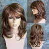 Heta kvinnor Curly Wavy Mixed Color Brown Synthetic Wigs Cosplay Party Wig Wig