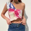 T-shirt da donna Y2k Canotta monospalla a forma di farfalla Sexy Clubwear Party Crop 2022 Moda donna Camis Summer Casual Corset Tee