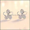 Stud 925 Sterling Sier Stud Earrings Woman Fashion Jewelry Retro Simple Plum Leaf Crystal Zircon Drop Delivery 2022 Earring Dhu1V