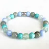 Strand MG1696 Womens Pisces Zodiac Bracciale 8 MM Pizzo blu Agata Turchese Fluorite Energia Polso Mala Gioielli con pietre preziose naturali