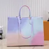 Bolso degradado Bolso de mano mediano Bolsas de compras Bolsos cruzados Correa de hombro de cuero larga Impresión Bolsillo de lona Alta capacidad Relieve Moda Flor vieja 46645