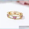 With Side Stones Love Heart Pattern Engagement Ring Jewelry Women Plated Gold Zircon Rings Fashion Valentines Day Present 6 5Qz J2 Dr Dhiwq