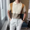 Men's T Shirts Colors Mens Panelled Business Casual Shirt Summer Short Sleeve Turn-Down Collar Knitted Top Slim Fit Fashion Tees Tops