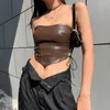 Bustiers korsetler KF-Bodycon Patchwork Düzensiz korse kadınlar şık yan kesilmiş delik strappy tank üstü deri rahat sokak kıyafetleri