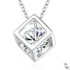 Collane con ciondolo Collana con ciondolo quadrato in argento sterling 925 con zircone Delicato regalo di compleanno di bellezza Consegna goccia 2022 Gioielli Dhyax