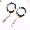 Silicone Keychain For Keys Tassel Wood Beads Bracelet Keyring Women Multicolor Bead Keychains FashionKeychain WLL1739