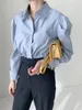 Frauenblusen Hzirip S-M Chic Herbst Minimalistische Hemden Revers elegante Frauen schlanker Vollh￼lsen Mode alle Match Work Wear Office Lady Dame