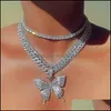 Collares pendientes Stonefans Cadena de eslabones cubanos de lujo Collar de gargantilla Colgante de mariposa para mujeres Hip Hop Iced Out Rhinestone Jewelry 1 Dh4Wh