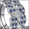 Parringar lyx 2 st/set klassisk Marquise Cut Sier Plated Diamond CZ Engagement Wedding Ring Set Smycken Storlek 6-12 Drop Delivery 2 DHBO0