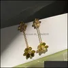 Danglelier lustre lustre gota entrega 2021 van 18k Gold Gold Sier Fashion Fashion Clover/tr￪s folhas Dangle Flor Flor Long Clee Dhxgf