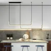 Modern Led Line Pendant Lamp For Dining Room Kitchen Island Minimalist Design Indoor Black Hanging Chandelier Lighting Fixture