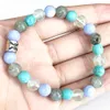 Strand MG1696 Womens Pisces Zodiac Bracciale 8 MM Pizzo blu Agata Turchese Fluorite Energia Polso Mala Gioielli con pietre preziose naturali