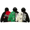 Winter Hooded Jacket Down Parkas Y2K Streetwear Skull Skeleton Color Block Patchwork Punk Thicken Warm Bubble Oversize Coats