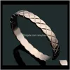 Bangle Bracelets Jewelry Drop Delivery 2021 Brand Stainless Steel Hard 18k Gold Rose Sier Ribbed Bracelet for Fashion Men Women Cocktail