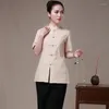 Ethnic Clothing Cotton Chinese Traditional Solid Tang Suit Clothings Women Uniform Short Sleeve Shirts Blouses Camisa Blusa Tops