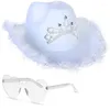 Berets E9LC Cowboy Hat Glasses Bandana Performance Cowgril Costume Bridal Party