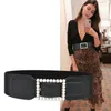 B￤lten 6cm Fashion Wide Dress Belt Square Bead Buckle Black Pu Leather Thicken Material Cumberbund Apparorer Accessories Midjeband