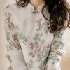 Dames polos vrouwen shirt Chinese stijl blouses dames vrijetijd blouse tops blous borduurwerk elegante lange mouw cheongsam