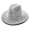 Berets Winter Rhinestone Fedora Hat For Women Big Brimmed With Diamond Night Party Beach Ladies Fashion Performance