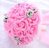 Bridal Wedding Bouquet Bridesmaid Artificial PE Rose Flower Fake Pearl Pink Bouquet Wedding Supplies Festival Decorations