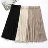 Skirts YUSHU Autumn Women Knitted Maxi Skirt Elastic High Waist Pleated Vintage Ice Silk Long Sweater Jupe Femme Faldas