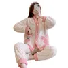 home clothing Coral velvet pajamas for women in autumn and winter loose cartoon cute warm flannel thickened clothes suit