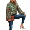 Blouses femininas Primavera Casual Casual Half Grola Flores Prinha Lanterna de Manga Longa Camisa de Pullover Chic Tops 2022 Moda Retro Loose Mulheres