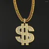 Pendant Necklaces Gold Rhinestones Dollar Chain Hip Hop Men Sparkling Sign Choker Jewelry Accessories For Party