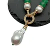 Hanger kettingen ymiddot; ying natuurlijke groene ronde gladde aventurine witte parel ketting keshi