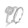 Кольца для свадьбы, обручальный комплект для женщин, пара, квадратный, серебряный цвет, кубический циркон, кольцо Birde, ослепительные модные украшения, Sr531-m