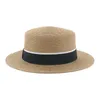 straw Beanie Skull Caps hat s for women bucket flat top wide brim khaki band luxury formal beach elegant women's summer L2210228o