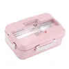 Dinnerware Sets Wheat Straw Bento Box Lunch For Student Office Worker 3 Compartments Container Storage With Lid & Utensils