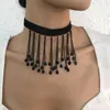 Choker SRCOI Gothic Wide Black Flower Lace Women Punk Crystal Tassel Sweet Vintage Collares Necklace