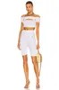 Women's Tracksuits Summer Women White Sexy Hollow Out Two Piece Bandage Set Solid Sports Blouses Tight Lady Short Sleeve Club Crop Tops