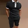 Survêtements 2022 Vêtements de sport pour hommes Couleur unie Zippe Revers Polo Costume Été Mode Loisirs de plein air Sports Shorts 2 pièces Ensemble