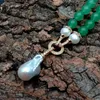 Hanger kettingen ymiddot; ying natuurlijke groene ronde gladde aventurine witte parel ketting keshi