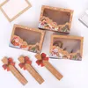 Kerstdecoraties 3/9/12 PCS Kraft Paper Candy Boxes Merry Cookie Gift Box Clear Window