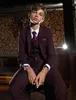 Burgundy Boy's Resmi Giyim Çocuklar Takım Smokin Smokin Küçük Erkek Sağdı Düğün Balo Balosu Blazer Ceket Yelek Pantolon