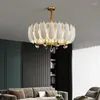 Lampadari moderni a LED per soggiorno, sala da pranzo, camera da letto, cucina, lampada a sospensione in vetro con piume di lusso in oro e decorazioni artistiche