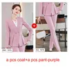 Kvinnors tvåbitar byxor Izicfly Autumn Fashion Office Uniform Styles Purple Woman Suit With Pant Korean Ladies Ruffle Business Blazer Set