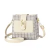 Evening Bags Women's Bag Portable One Shoulder Cross Zipper Hardware Belt White Check Bucket Girl's