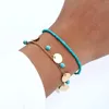 Pulseras de eslabones 2 Unids / set Estilo bohemio Cuerda verde de pulsera de cuentas Tejido a mano Amor Moneda redonda Encanto Pulseras Brazalete Mujer Chica Regalo de playa