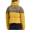 Women's Trench Coats Leopard Print Parka Bread Women Coat Patchwork Long Sleeved Winter Warm Cropped Top Female 2022 Lady Streetwear Parkas