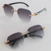 Nieuwe ontwerper Moissanite Diamond Set Rimless Sunglass Womans Shell In Black Buffalo Horn Sunglasses Men Frames Luxury Diamond Cut 3.0 Lenzen Sunglazen Maat 61