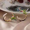 Stud Earrings Style Flying Hummingbird Painting Oil Fashion Animal Jewelry Cute Female299y