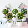 Decorative Flowers Green Small Tree Potted Bonsai With Mini Roses For Home Garden Living Room Bathroom Desktop Ornament Fake