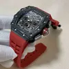 Роскошные мужские механические часы Механические часы Red Devil из углеродного волокна с турбийоном и полым швейцарским механизмом RM35 мужские