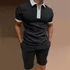 Spårar 2022 Men's Sportswear Solid Color Zippe Lapel Polo Shirt Sude Summer Fashion Outdoor Leisure Sports Shorts 2-Piece Set