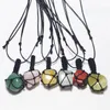 Naturstein-Netzbeutel-Taschenanhänger, poliert, unregelmäßig, quadratisch, verstellbare Kette, Halsketten, Kristallheilung, handgewebte Halskette